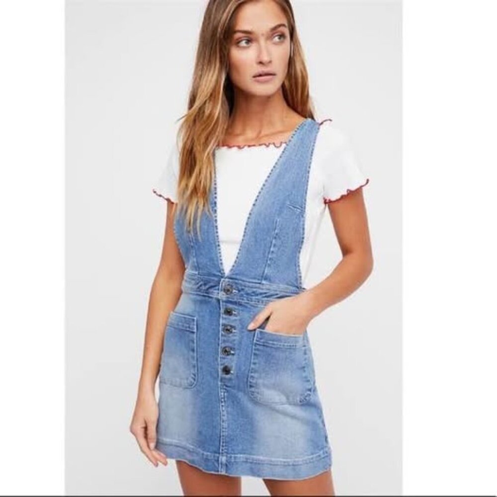 we the free old school love denim jumper skirt overall